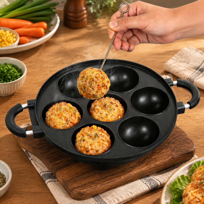 Egg Waffle Pan - Yapışmaz Yüzeyli, 7 Bölmeli Alüminyum Kalıp,